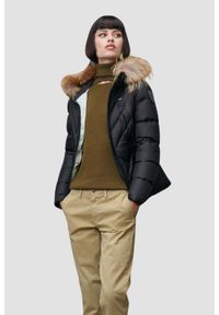 Blauer USA - BLAUER Czarna kurtka damska Alicia Short Jackets, Rozmiar L. Typ kołnierza: kaptur. Kolor: czarny. Materiał: futro, poliamid. Styl: elegancki #6