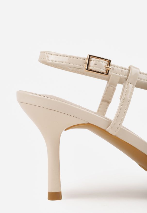 Renee - Beżowe Szpilki VICES z Aplikacją w Kształcie Kokardy Evithe. Nosek buta: szpiczasty. Zapięcie: sprzączka. Kolor: beżowy. Materiał: skóra, lakier. Wzór: aplikacja. Sezon: lato. Obcas: na szpilce. Wysokość obcasa: średni