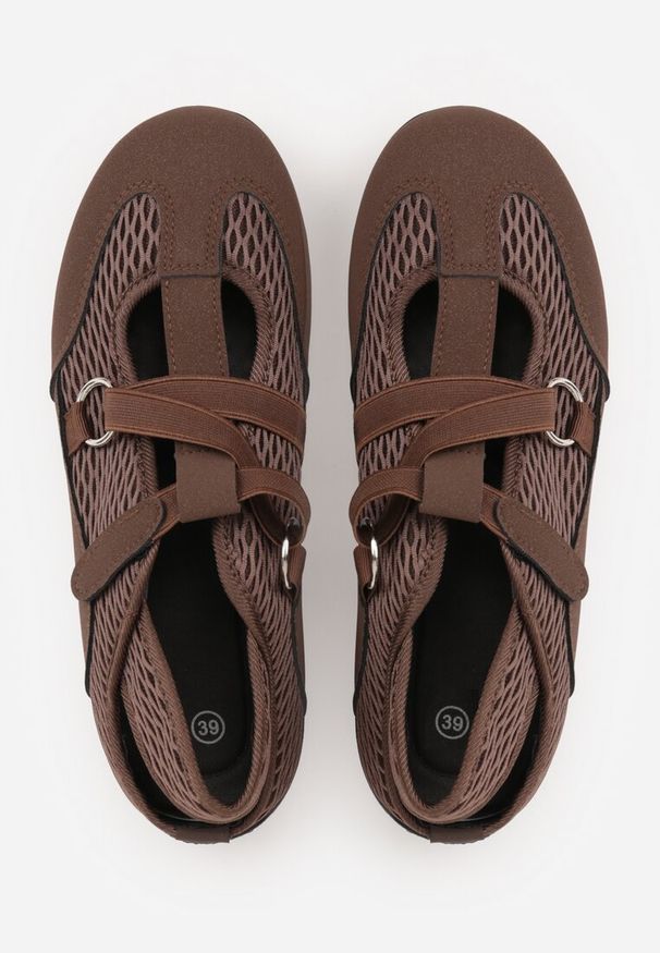Renee - Brązowe Sneakeriny z Siateczki z Zapięciem na Rzep Vianate. Okazja: na co dzień. Zapięcie: rzepy. Kolor: brązowy. Materiał: skóra, koronka