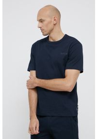 Marc O'Polo T-shirt bawełniany kolor granatowy z nadrukiem. Okazja: na co dzień. Typ kołnierza: polo. Kolor: niebieski. Materiał: bawełna. Wzór: nadruk. Styl: casual