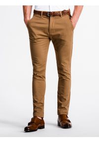Ombre Clothing - Spodnie męskie chino - camel P830 - XL. Materiał: tkanina, elastan, bawełna. Styl: klasyczny, elegancki #4