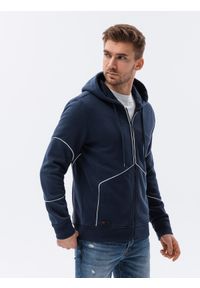 Ombre Clothing - Bluza męska rozpinana z kapturem - granatowa V3. Typ kołnierza: kaptur. Kolor: niebieski. Materiał: poliester, bawełna #1