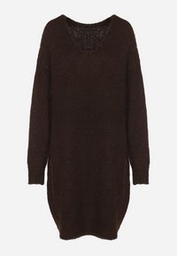 Born2be - Brązowa Dzianinowa Sukienka z Domieszką Wełny o Pudełkowym Kroju Esmerea. Okazja: na co dzień. Typ kołnierza: dekolt w kształcie V. Kolekcja: plus size. Kolor: brązowy. Materiał: dzianina, wełna. Długość rękawa: długi rękaw. Typ sukienki: dla puszystych. Styl: casual, klasyczny #6