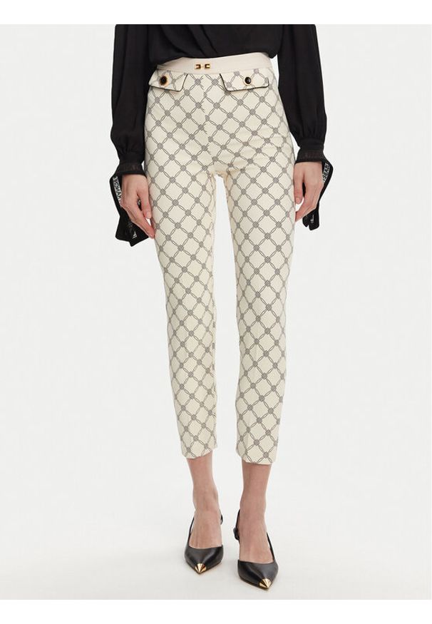 Elisabetta Franchi Spodnie materiałowe PA-S71-51E2 Écru Regular Fit. Materiał: syntetyk