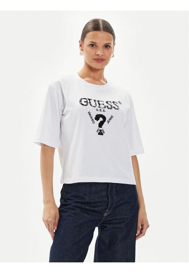 Guess T-Shirt Aurelie V4YI06 I3Z14 Biały Boxy Fit. Kolor: biały. Materiał: bawełna