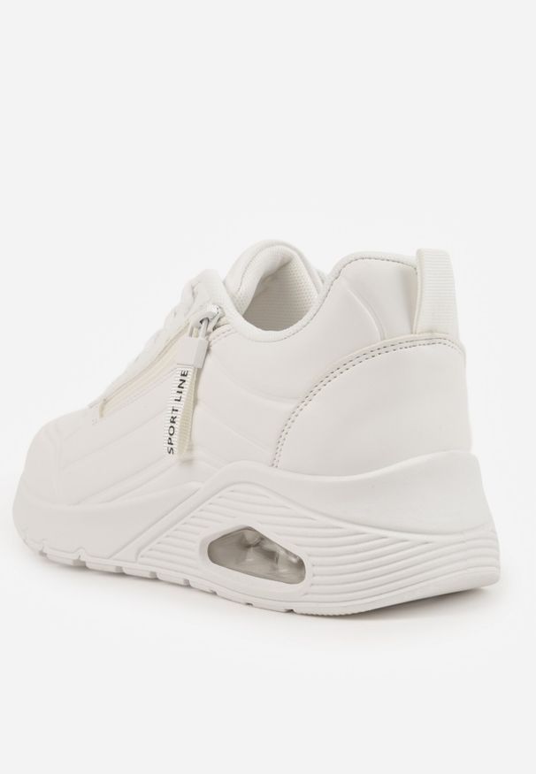 Born2be - Białe Sneakersy na Grubej Podeszwie z Tłoczonymi Paskami Justinalin. Okazja: na co dzień. Zapięcie: pasek. Kolor: biały. Wzór: paski. Sport: turystyka piesza