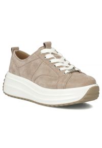 Skórzane półbuty damskie na platformie beżowe Filippo DP6795. Kolor: beżowy. Materiał: skóra. Obcas: na platformie #1