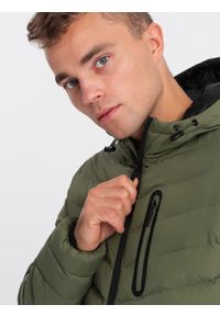 Ombre Clothing - Sportowa kurtka męska pikowana - khaki V6 OM-JALP-0118 - XL. Kolor: brązowy. Materiał: poliester, nylon. Styl: sportowy #7