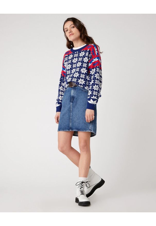 Wrangler - WRANGLER ALPINE RAINBOW KNIT DAMSKI SWETER KLASYCZNY ESTATE BLUE W8N5QCX09 112132406. Styl: klasyczny
