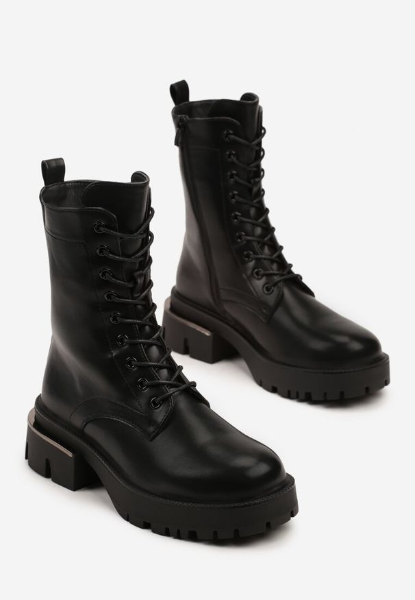 Born2be - Czarne Botki Workery na Grubej Podeszwie ze Sznurowaniem Giordana. Okazja: na spacer. Zapięcie: sznurówki. Kolor: czarny. Materiał: jeans. Styl: klasyczny, elegancki