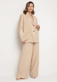 Born2be - Beżowa Marynarka Oversize Pudełkowa z Kieszeniami z Modalu Mavelisse. Okazja: na co dzień. Kolor: beżowy. Materiał: jeans. Styl: casual, elegancki