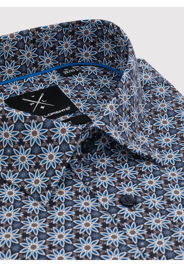 Pako Lorente - Koszula męska w niebieskie kwiaty. Kolor: niebieski. Materiał: elastan, bawełna. Długość rękawa: długi rękaw. Długość: długie. Wzór: kwiaty