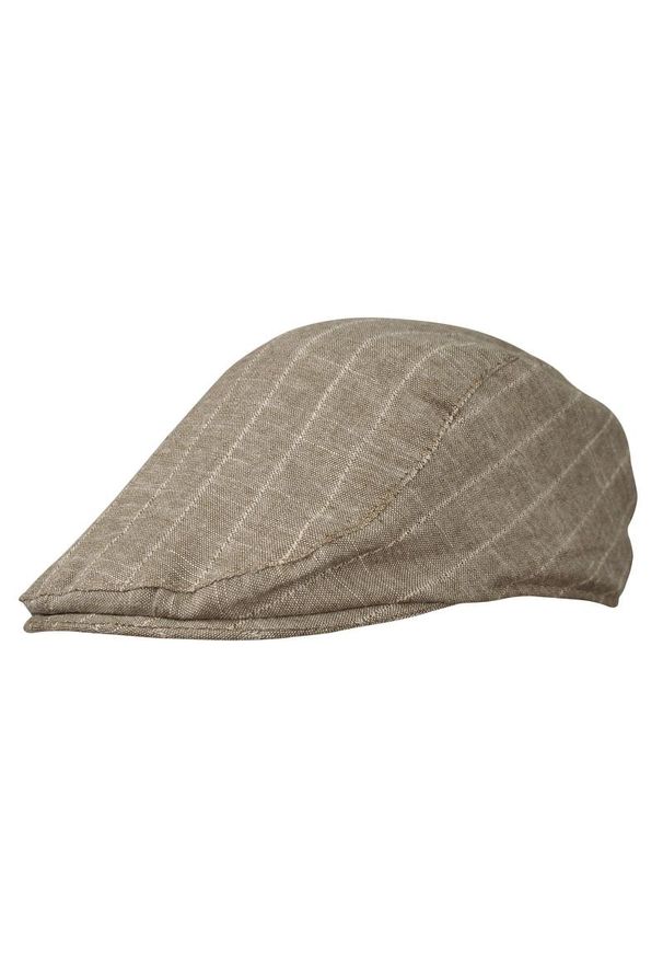 Letni Brązowy Męski Kaszkiet w Paski, Przewiewny, Wakacyjny -EM Men's Accessories. Kolor: beżowy, brązowy, wielokolorowy. Materiał: len. Wzór: paski. Sezon: lato. Styl: wakacyjny