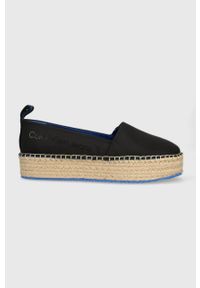 Calvin Klein Jeans espadryle FLATFORM ESPADRILLE SOFT NY kolor czarny na platformie YW0YW00989. Nosek buta: okrągły. Kolor: czarny. Materiał: materiał, guma. Wzór: gładki. Obcas: na platformie