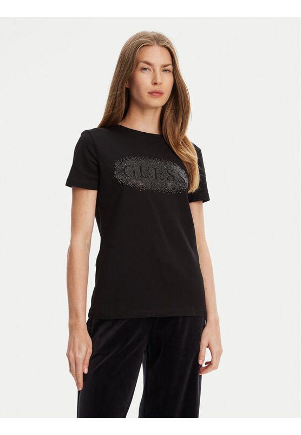 Guess T-Shirt V5YI08 J1314 Czarny Regular Fit. Kolor: czarny. Materiał: bawełna
