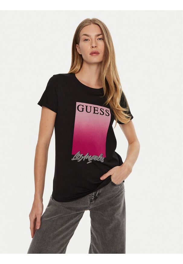 Guess T-Shirt W4BI30 JA914 Czarny Regular Fit. Kolor: czarny. Materiał: bawełna