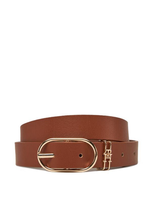 TOMMY HILFIGER - Tommy Hilfiger Pasek Damski Feminine 2.5 AW0AW17494 Brązowy. Kolor: brązowy. Materiał: skóra