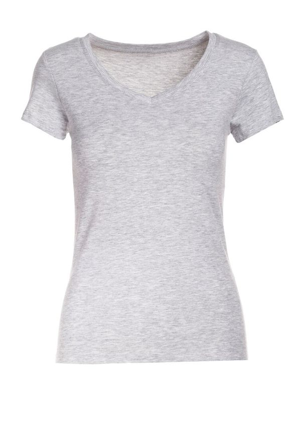 Born2be - Jasnoszary T-shirt Nysalphia. Kolor: szary. Materiał: dzianina, bawełna, elastan. Długość rękawa: krótki rękaw. Długość: krótkie. Styl: klasyczny