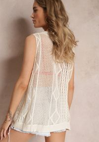 Renee - Beżowa Dzianinowa Kamizelka Top z Bawełny Editna. Kolor: beżowy. Materiał: bawełna, dzianina. Wzór: ażurowy. Sezon: wiosna, lato. Styl: klasyczny