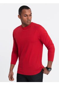 Ombre Clothing - Longsleeve męski BASIC z okrągłym dekoltem - czerwony V5 OM-LSBL-0106 - XXL. Kolor: czerwony. Materiał: bawełna, materiał. Długość rękawa: długi rękaw. Wzór: jednolity, gładki. Styl: klasyczny #8