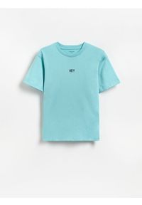 Reserved - Bawełniany t-shirt - miętowy. Kolor: miętowy. Materiał: bawełna