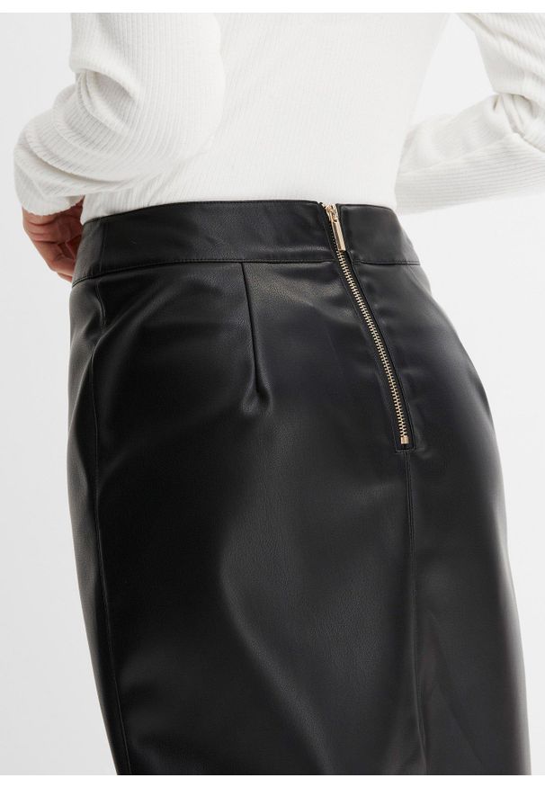 bonprix - Spódnica ołówkowa z imitacji skóry. Kolor: czarny. Materiał: skóra