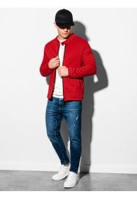 Ombre Clothing - Bluza męska rozpinana bez kaptura B1071 - czerwona - XXL. Typ kołnierza: bez kaptura. Kolor: czerwony. Materiał: poliester, bawełna #3