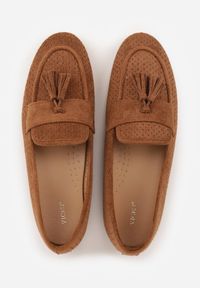 Renee - Brązowe Mokasyny VICES z Ażurową Cholewką i Frędzlami Hyrilea. Okazja: na co dzień. Kolor: brązowy. Materiał: jeans. Szerokość cholewki: normalna. Wzór: ażurowy. Styl: casual, street, boho #7