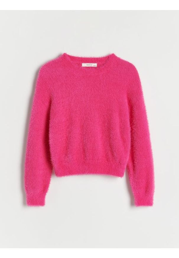 Reserved - Sweter z ozdobnej dzianiny - fioletowy. Kolor: fioletowy. Materiał: dzianina