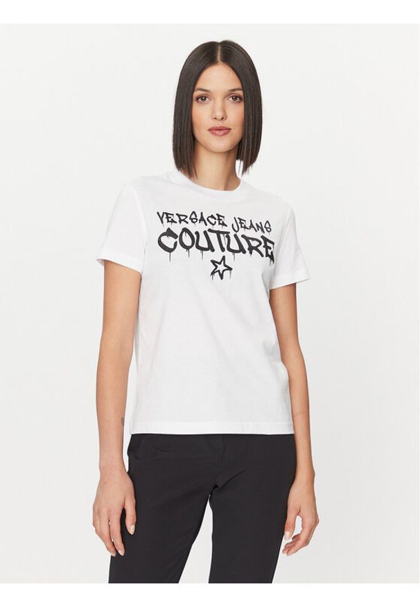 Versace Jeans Couture T-Shirt 75HAHT16 Biały Regular Fit. Kolor: biały. Materiał: bawełna