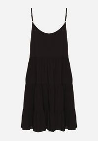 Born2be - Czarna Rozkloszowana Sukienka z Bawełny na Ramiączkach z Falbanami Lilivane. Okazja: na co dzień, na spacer. Kolor: czarny. Materiał: bawełna. Długość rękawa: na ramiączkach. Sezon: wiosna, lato. Typ sukienki: proste. Styl: casual #6