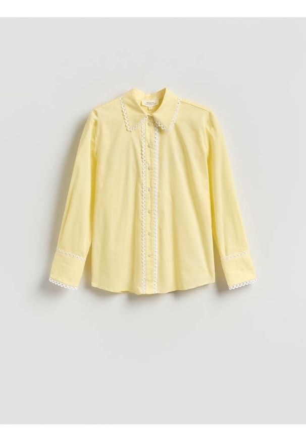 Reserved - Koszula z koronką - jasnożółty. Kolor: żółty. Materiał: koronka. Wzór: koronka