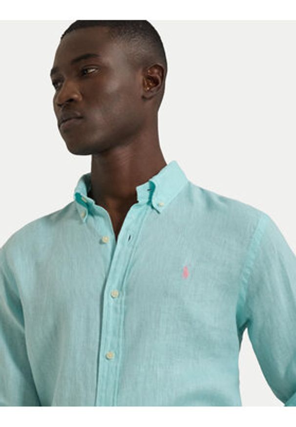 Polo Ralph Lauren Koszula 710968915501 Turkusowy Regular Fit. Typ kołnierza: polo. Kolor: turkusowy. Materiał: len