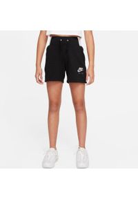 Spodenki treningowe dla dzieci Nike French Terry. Okazja: na uczelnię. Kolor: czarny. Materiał: poliester, bawełna. Styl: sportowy. Sport: joga i pilates