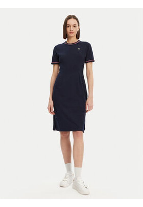 Lacoste Sukienka codzienna EF9988 Granatowy Slim Fit. Okazja: na co dzień. Kolor: niebieski. Materiał: bawełna. Typ sukienki: proste. Styl: casual