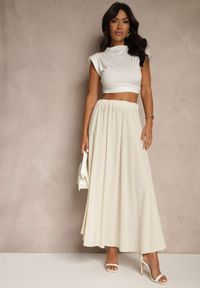Renee - Beżowa Spódnica z Wiskozą o Rozkloszowanym Kroju Addlia. Okazja: na co dzień. Kolor: beżowy. Materiał: wiskoza. Styl: elegancki, casual
