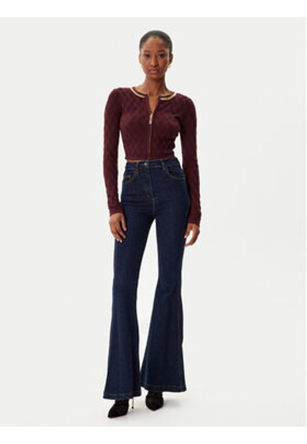 Elisabetta Franchi Kardigan MK-29B-56E2-V450 Bordowy Regular Fit. Kolor: czerwony. Materiał: syntetyk