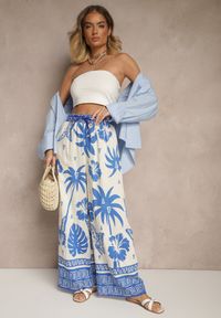 Renee - Niebieskie Szerokie Spodnie z Gumką w Pasie w Stylu Boho Evirami. Kolor: niebieski. Sezon: lato. Styl: boho #5