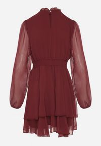 Born2be - Bordowa Rozkloszowana Sukienka Siateczkowa z Bufiastymi Rękawami Isovana. Okazja: na co dzień. Kolor: czerwony. Styl: elegancki, casual #2