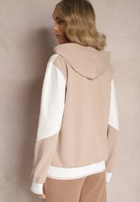 Renee - Beżowa Bawełniana Bluza z Geometrycznym Kolorowym Przeszyciem i Kapturem Vifia. Typ kołnierza: kaptur. Kolor: beżowy. Materiał: bawełna. Wzór: geometria, kolorowy #4
