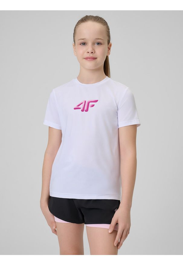 4f - 4F Koszulka sportowa szybkoschnąca dziewczęca - biała 122/128 (6-8 lat). Kolor: biały. Materiał: materiał. Sezon: lato. Styl: sportowy
