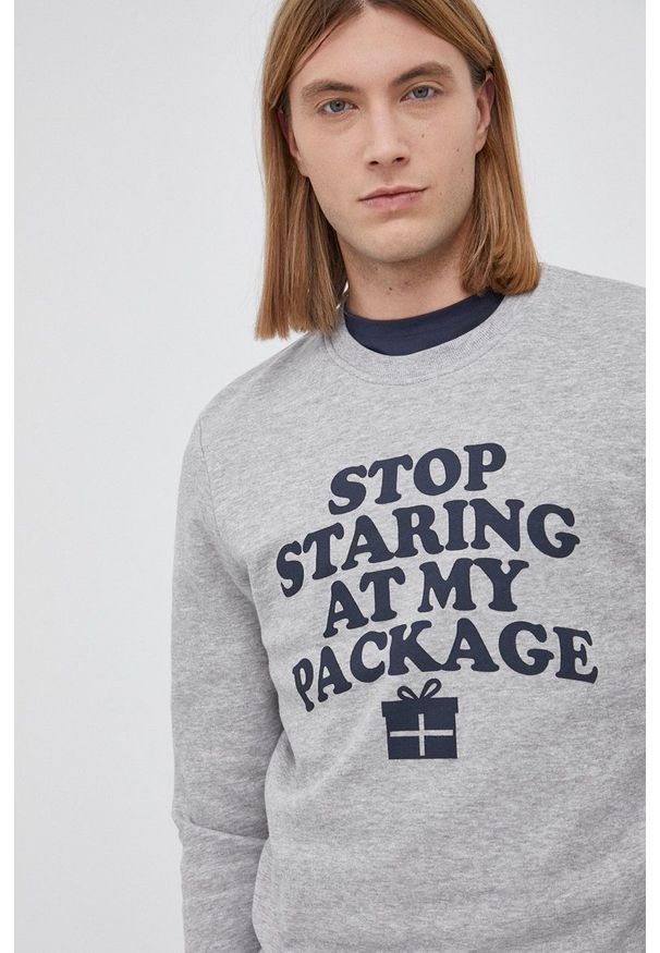 Jack & Jones Bluza męska kolor szary z nadrukiem. Okazja: na co dzień. Kolor: szary. Wzór: nadruk. Styl: casual