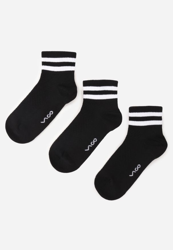 Renee - Czarne 3-Pack Skarpety Bawełniane za Kostkę ze Wzorem w Paski Nargaia. Kolor: czarny. Materiał: bawełna. Wzór: paski