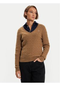 GANT - Gant Sweter 4800101 Brązowy Slim Fit. Kolor: brązowy. Materiał: bawełna