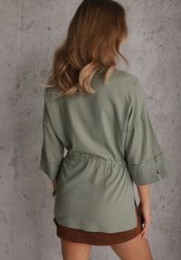 Renee - Zielona Koszula z Lnem Bawełną i Szerokimi Rękawami Moontwist. Okazja: na co dzień. Kolor: zielony. Materiał: bawełna, len. Styl: casual #8