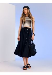 Sinsay - Spódnica midi z ozdobnym paskiem i domieszką lnu - czarny. Kolor: czarny. Materiał: len #1