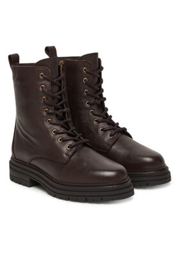 TOMMY HILFIGER - Tommy Hilfiger Trapery Th Plaque Pebble Lace Boot Warm FW0FW08767 Brązowy. Kolor: brązowy. Materiał: skóra