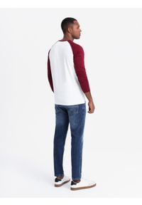 Ombre Clothing - Longsleeve męski z kontrastowymi raglanowymi rękawami – biało-bordowy V2 - Rozmiar: XXL. Okazja: na co dzień. Kolor: czerwony. Materiał: skóra, jersey, dzianina, materiał, bawełna. Długość rękawa: długi rękaw. Wzór: ze splotem. Styl: klasyczny, casual #5