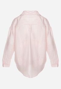 Renee - Różowa Koszula Oversize z Tencelu w Paski z Haftowanym Wzorem Tidore. Okazja: na co dzień. Kolor: różowy. Materiał: poliester, materiał, jeans. Wzór: haft, paski. Styl: casual, elegancki #2