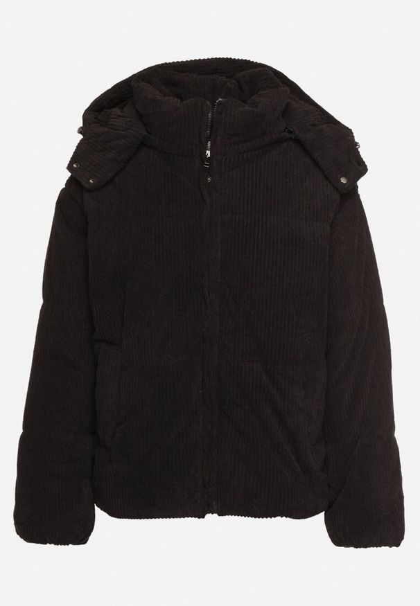 Born2be - Czarna Sztruksowa Kurtka Puchowa z Odpinanym Kapturem Sinitha. Okazja: na co dzień. Kolor: czarny. Materiał: puch, sztruks. Styl: casual, elegancki